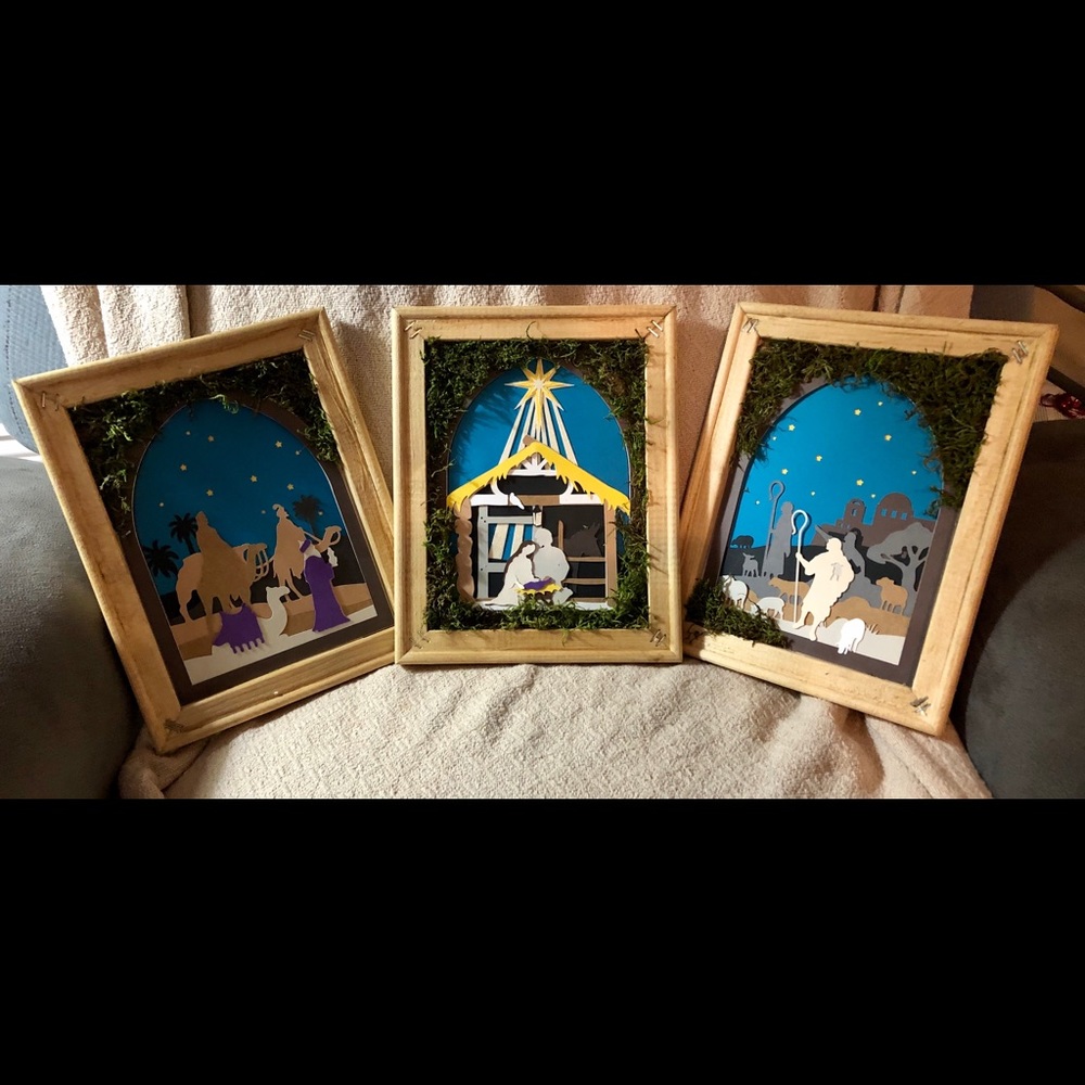 Handmade Reverse Canvas Paper Nativity Scene